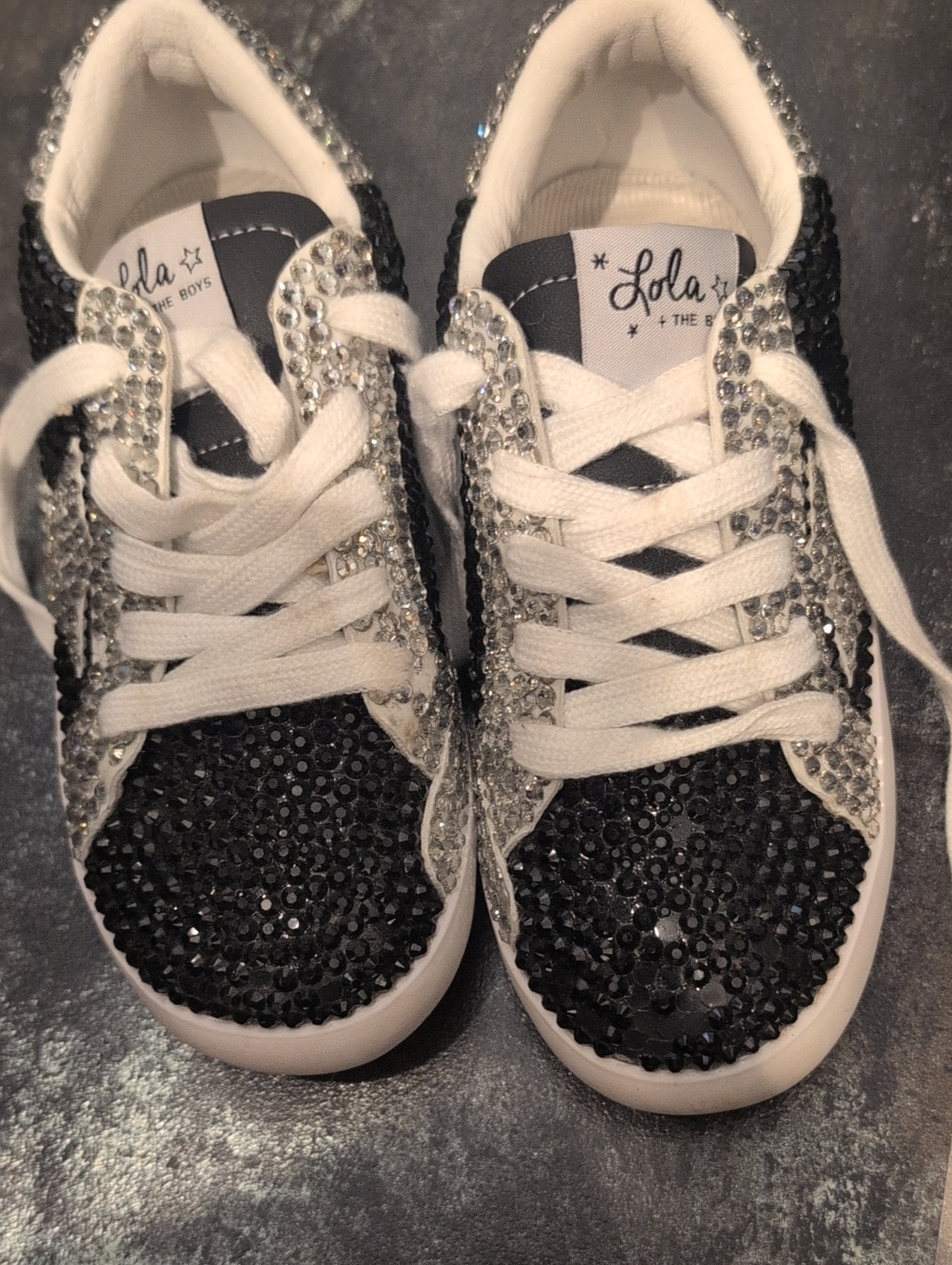 Lola + The Boys Black & Silver Crystal-Embellished Kids Sneakers